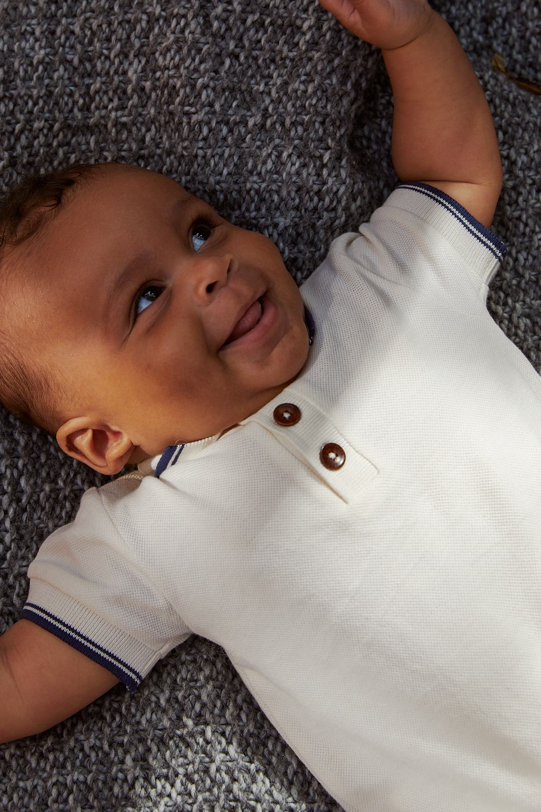 PIQUE POLO ROMPER - CREAM COMB