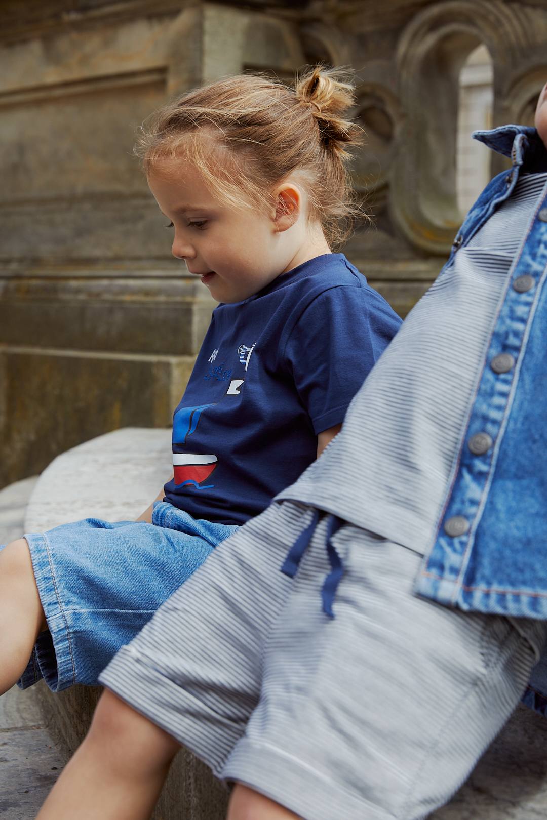 STRIPED SHORTS W. FOLD UP - NAVY/CREAM STRIPE