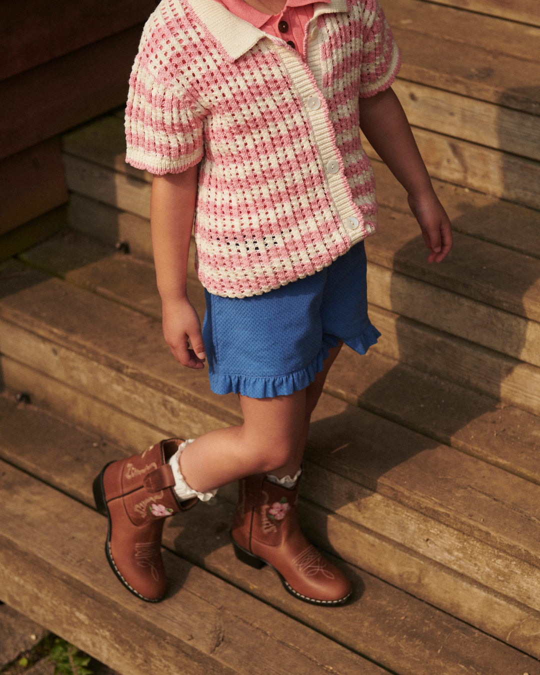 LIMITED COWBOY BOOT LOW - BROWN FLOWER - COGNAC LEATHER