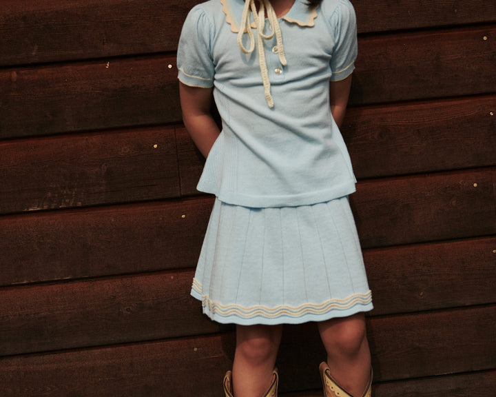 KNITTED TENNIS SKIRT - ICE BLUE/CREAM COMB.