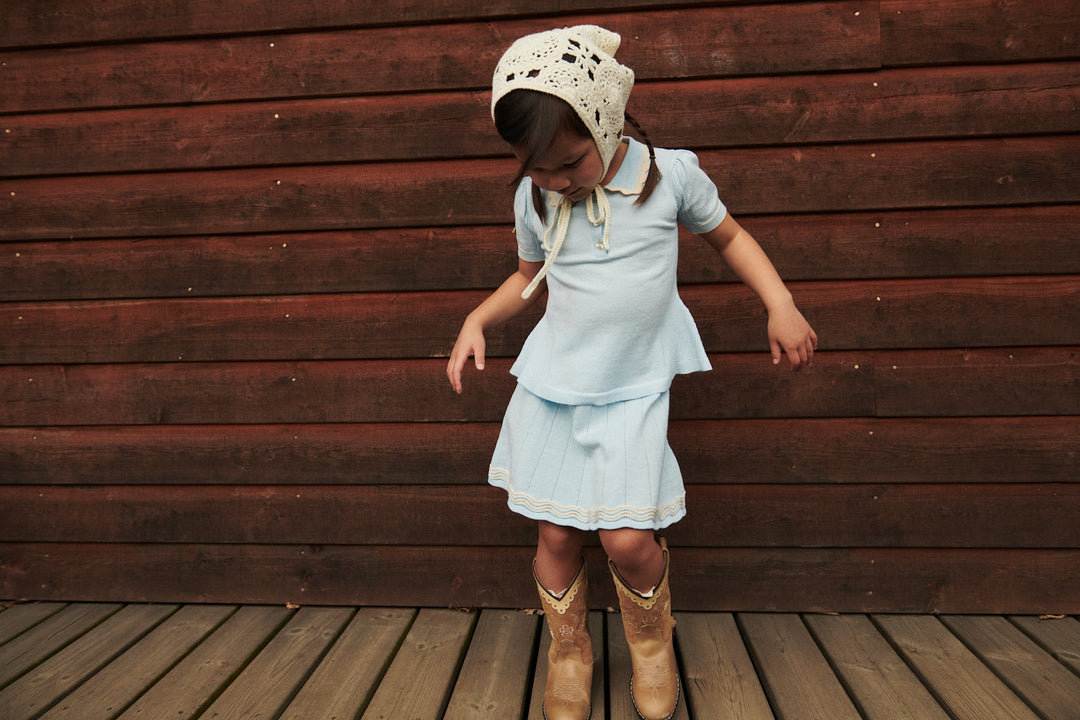 KNITTED TENNIS SKIRT - ICE BLUE/CREAM COMB.