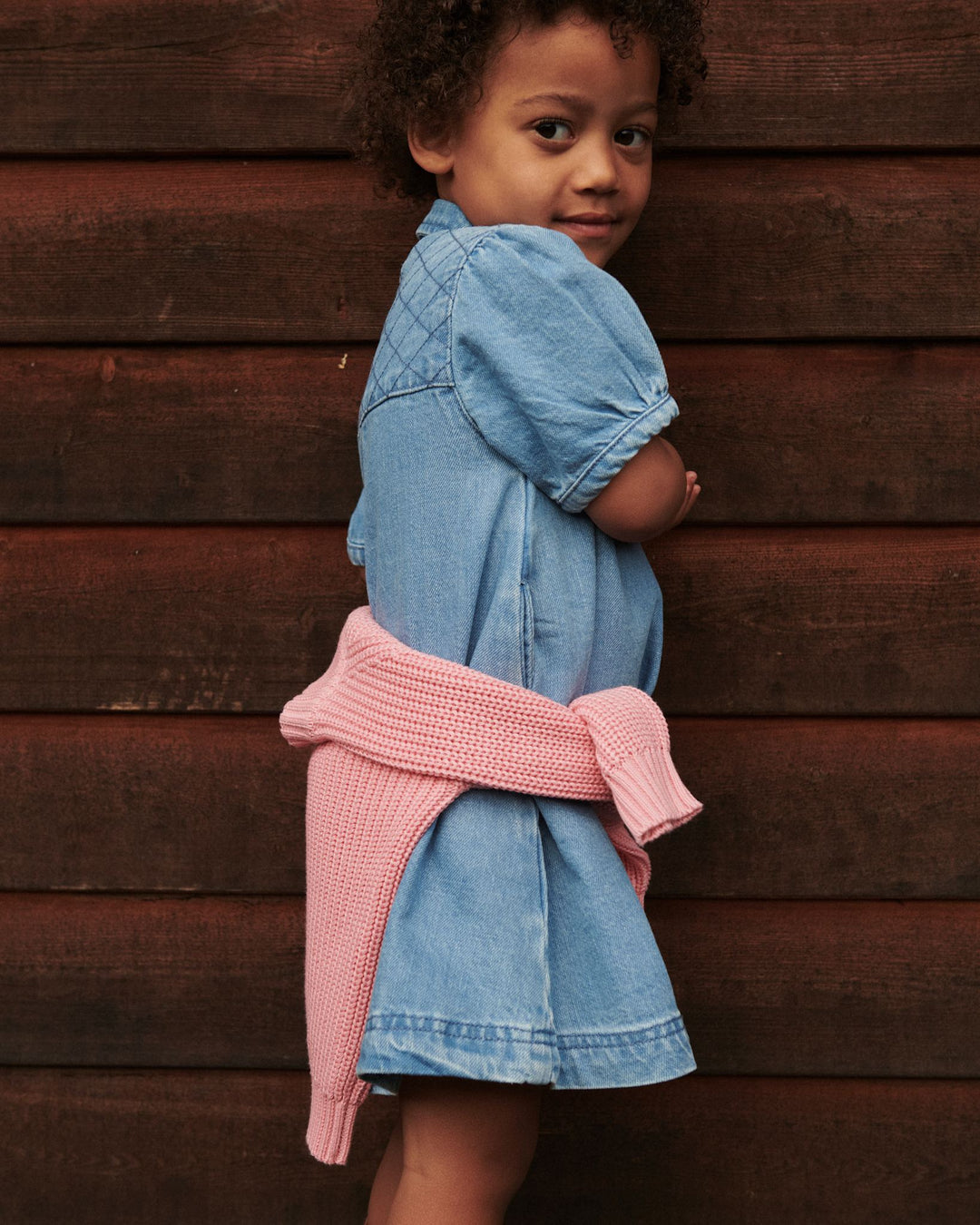 ORGANIC QUILTED DENIM DRESS - LT. WASHED BLUE QUILT