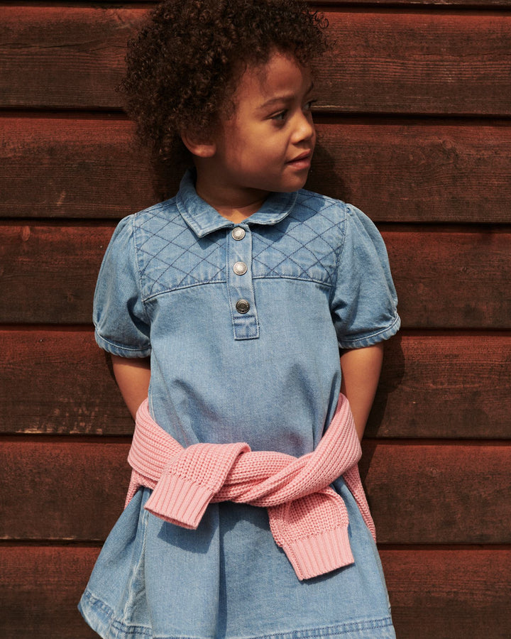 ORGANIC QUILTED DENIM DRESS - LT. WASHED BLUE QUILT