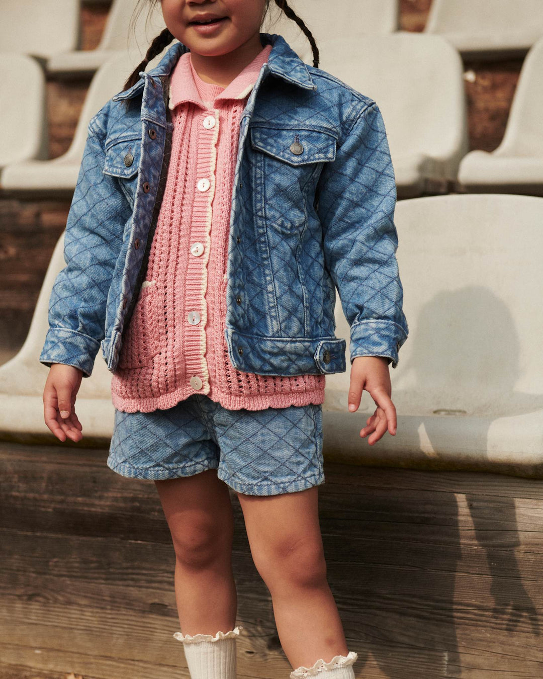 Organic Quilted Denim Shorts - Lt. Washed Blue Quilt