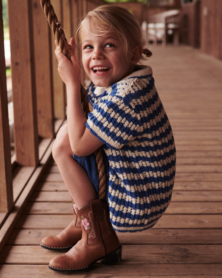 LIMITED COWBOY BOOT LOW - BROWN FLOWER - COGNAC LEATHER