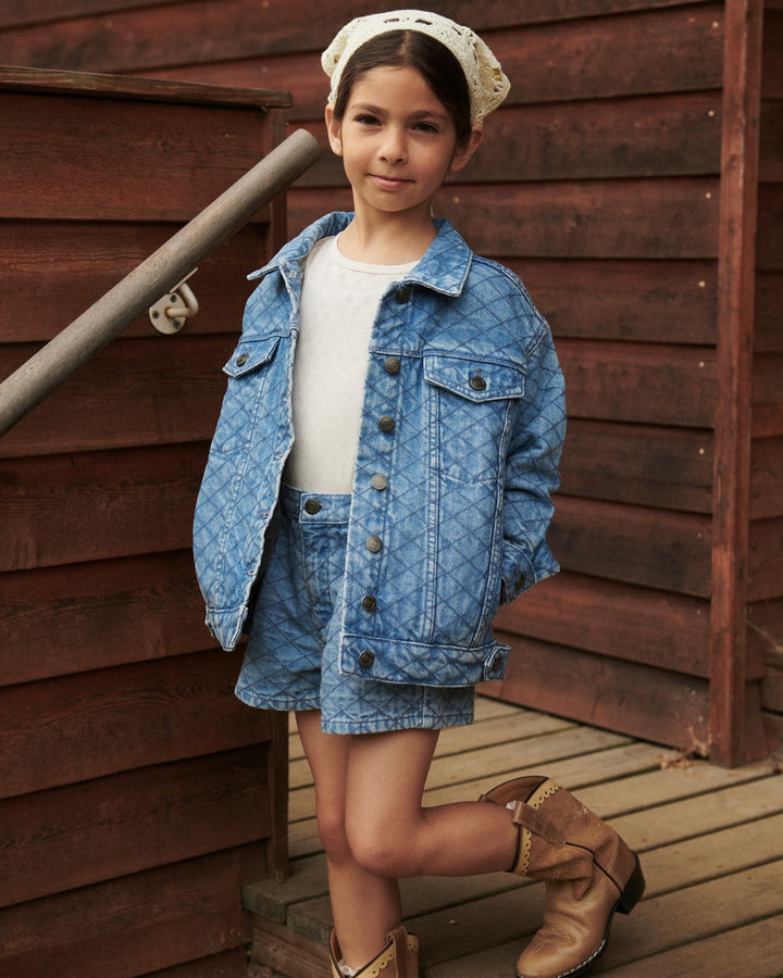 Organic Quilted Denim Shorts - Lt. Washed Blue Quilt