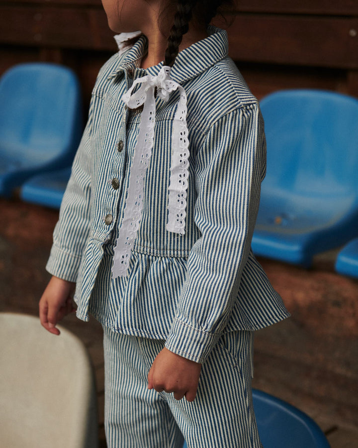 Y/D TWILL PANT W. WIDE LEG AND EMBROIDERY - DENIM BLUE STRIPE