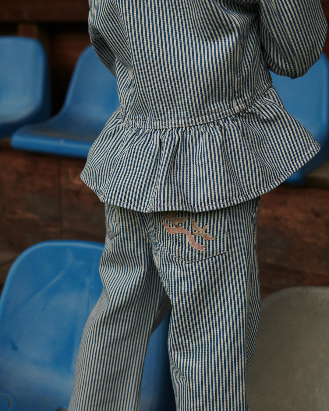 YARNDYED DENIM FRILL JACKET - DENIM BLUE STRIPE