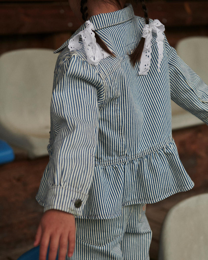 YARNDYED DENIM FRILL JACKET - DENIM BLUE STRIPE