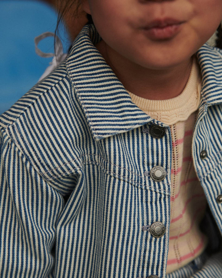 YARNDYED DENIM FRILL JACKET - DENIM BLUE STRIPE