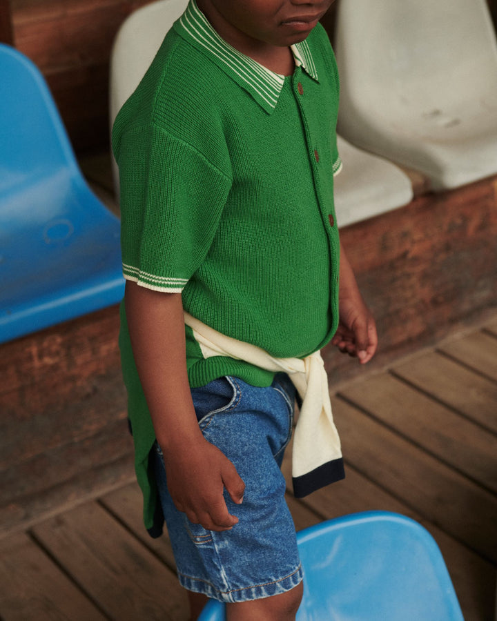 KNITTED PATTERN SHIRT W. CONTRAST - SHARP GREEN COMB.