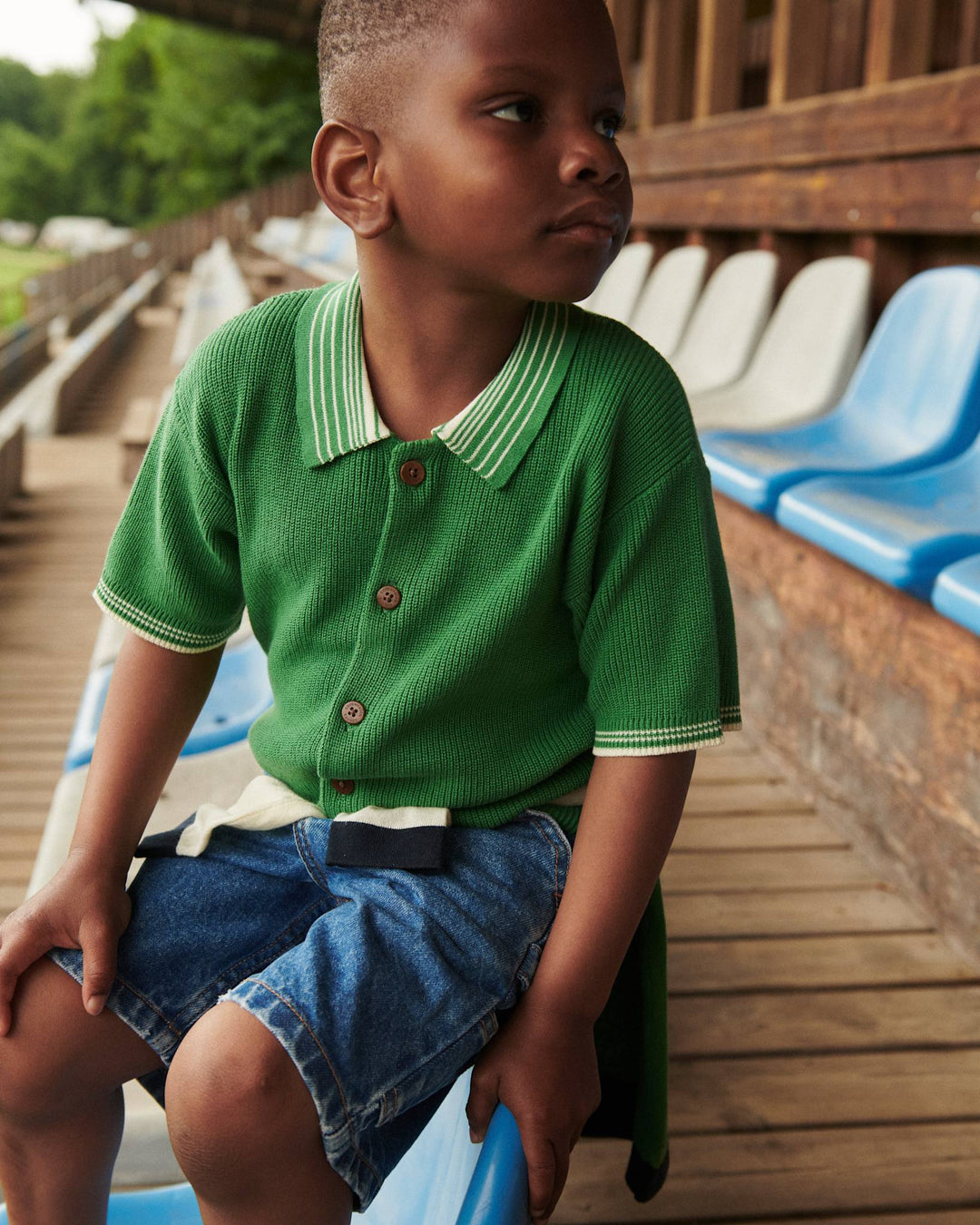 KNITTED PATTERN SHIRT W. CONTRAST - SHARP GREEN COMB.