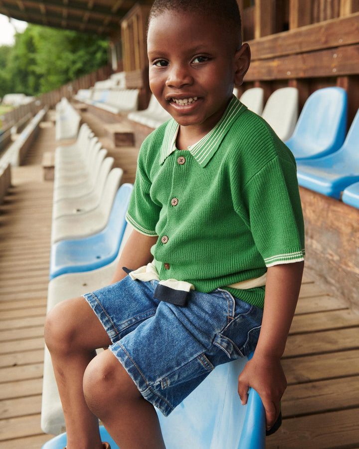 KNITTED PATTERN SHIRT W. CONTRAST - SHARP GREEN COMB.