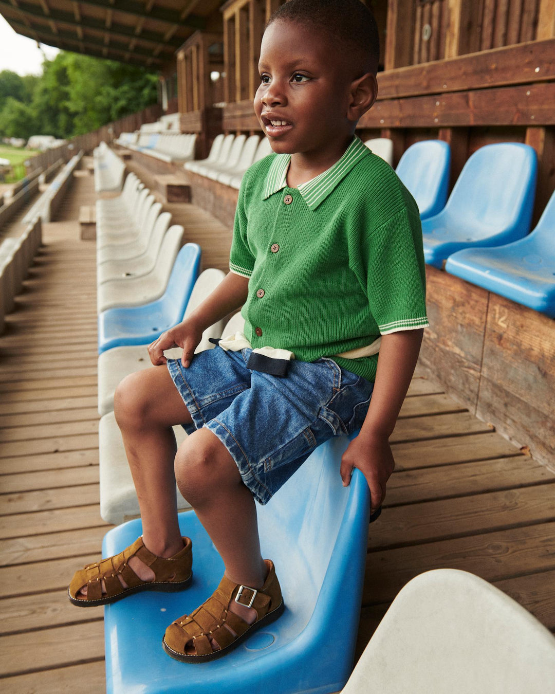 KNITTED PATTERN SHIRT W. CONTRAST - SHARP GREEN COMB.