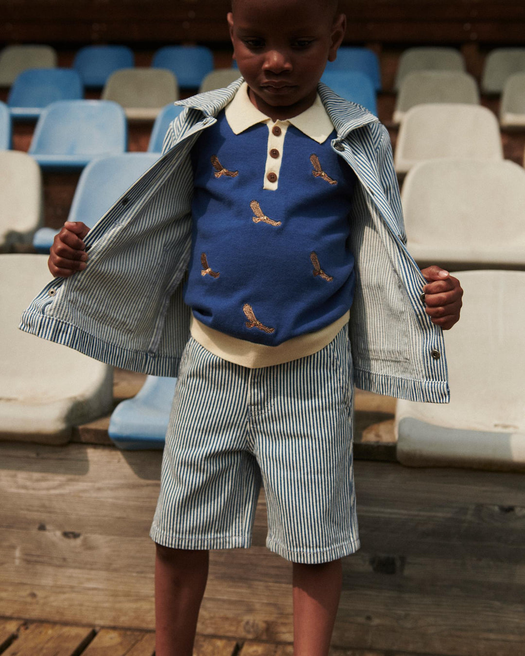 Y/D Stripe Twill Shorts - Denim Blue Stripe