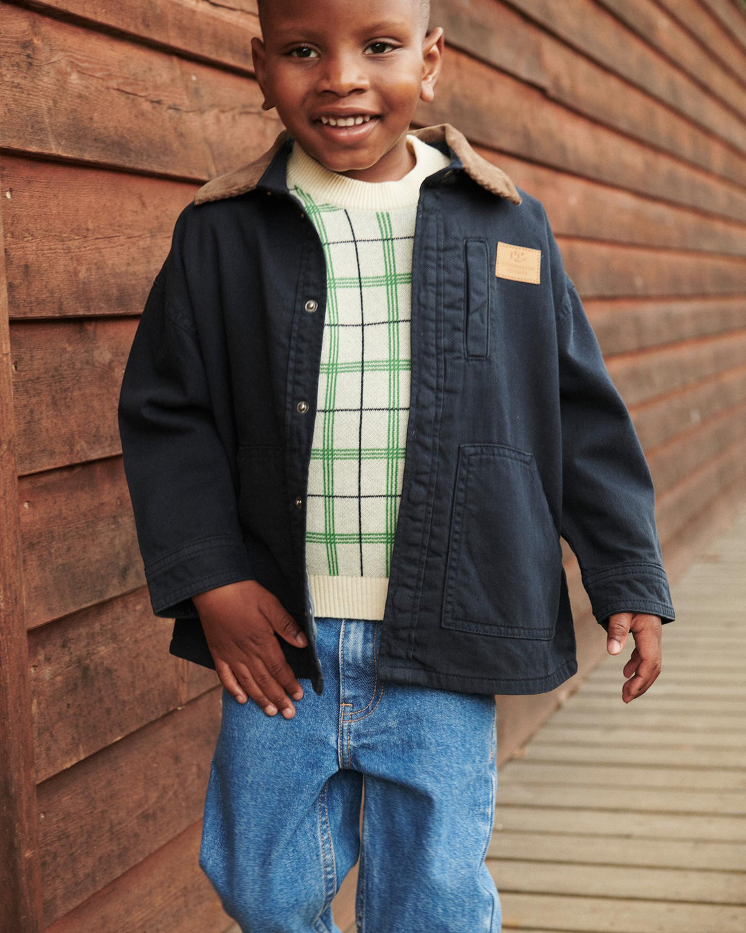 TWILL JACKET W. CORDUROY COLLAR - NAVY COMB