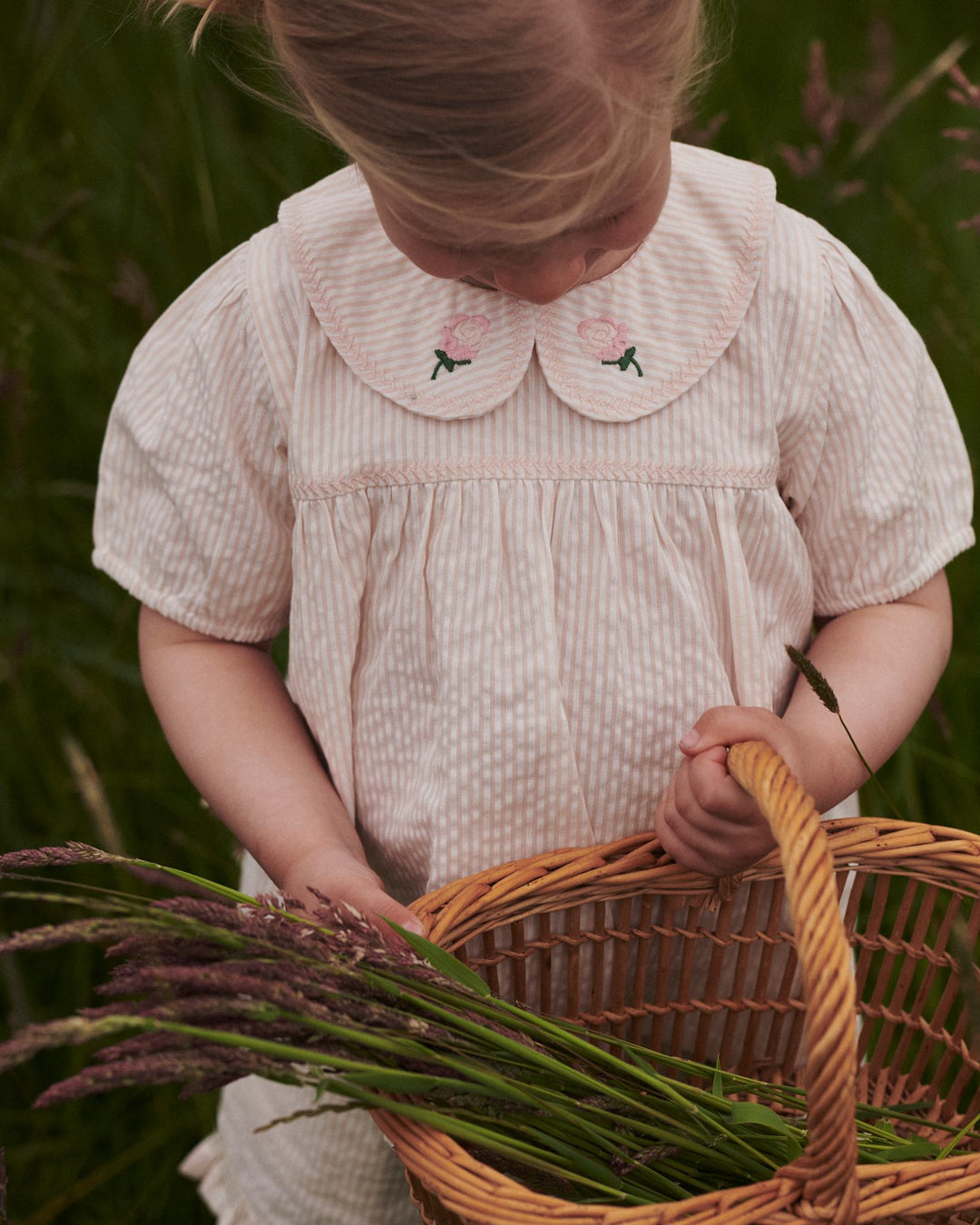 SEERSUCKER BLOUSE W. COLLAR - DUSTY ROSE W CREAM STRIPE