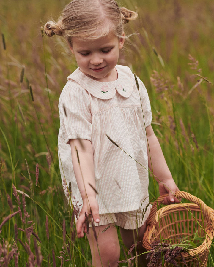 SEERSUCKER BLOUSE W. COLLAR - DUSTY ROSE W CREAM STRIPE