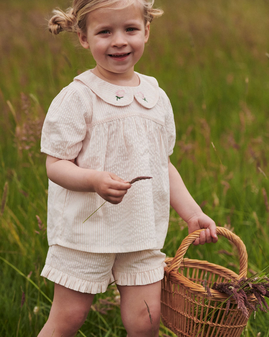 SEERSUCKER BLOUSE W. COLLAR - DUSTY ROSE W CREAM STRIPE