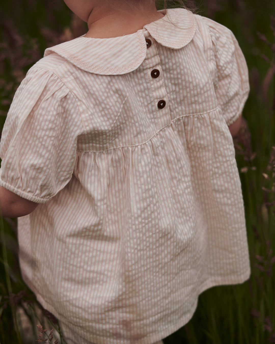 SEERSUCKER BLOUSE W. COLLAR - DUSTY ROSE W CREAM STRIPE