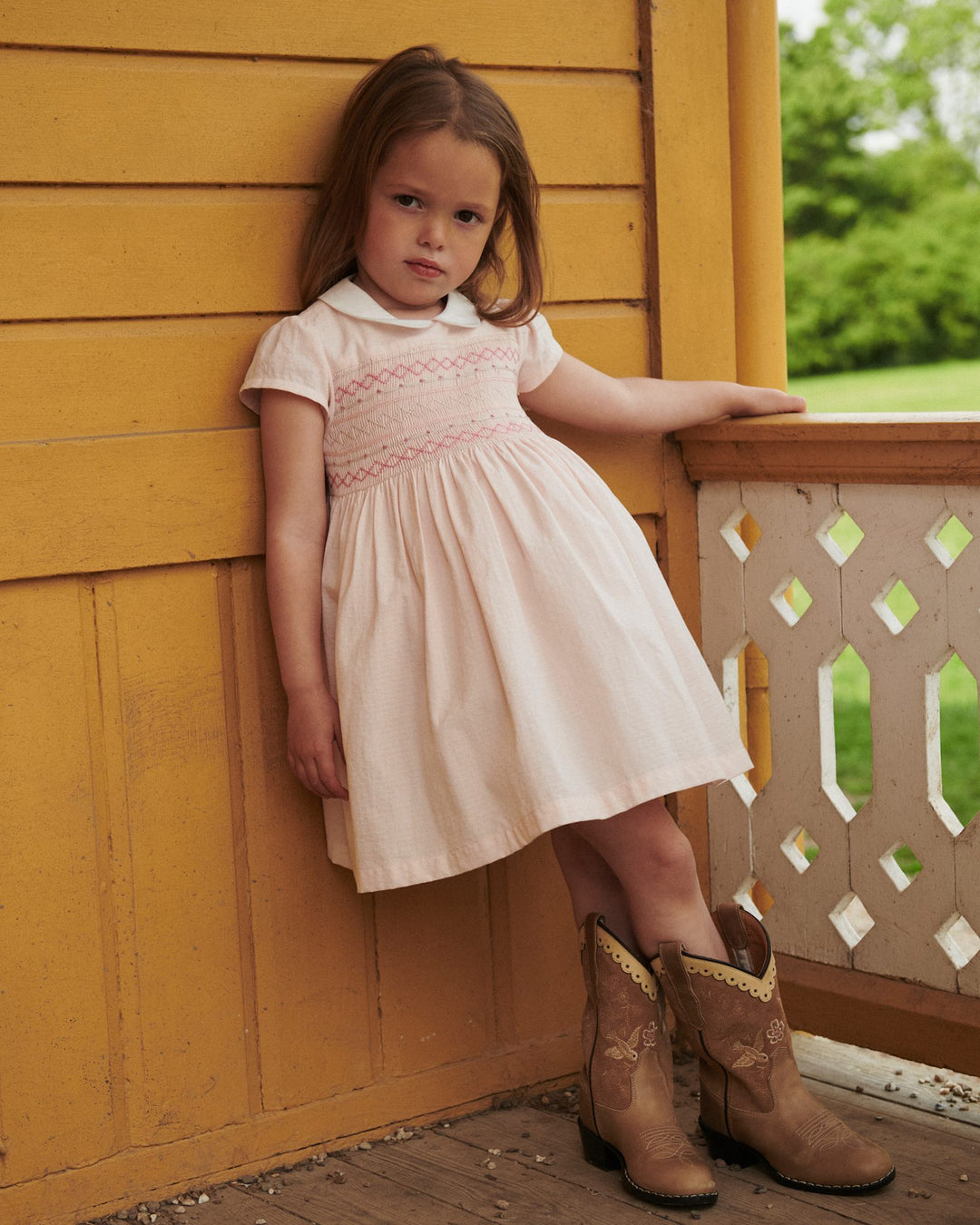 SMOCK DRESS W. EMB. - DUSTY ROSE COMB.