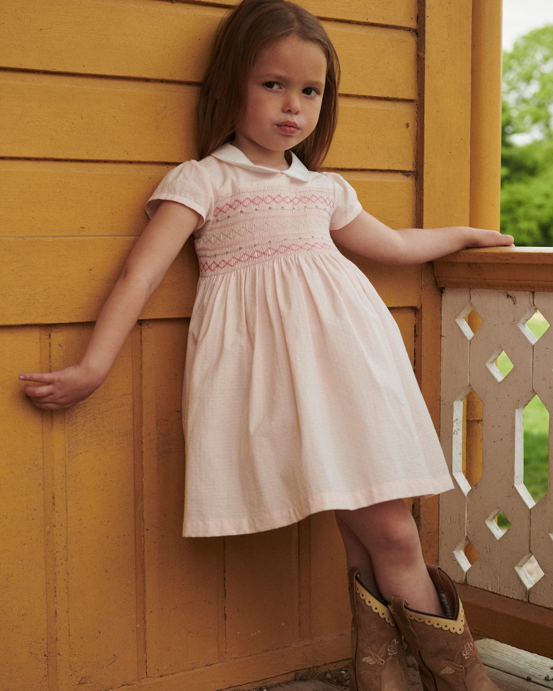 SMOCK DRESS W. EMB. - DUSTY ROSE COMB.
