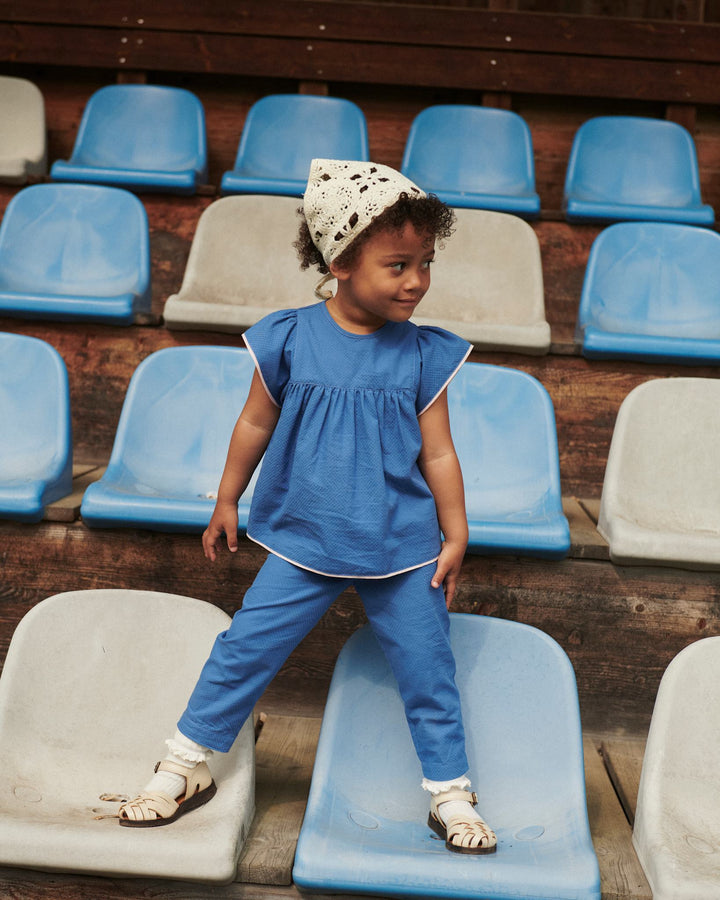 BLOUSE W. CONTRAST PIPING - OCEAN BLUE COMB.