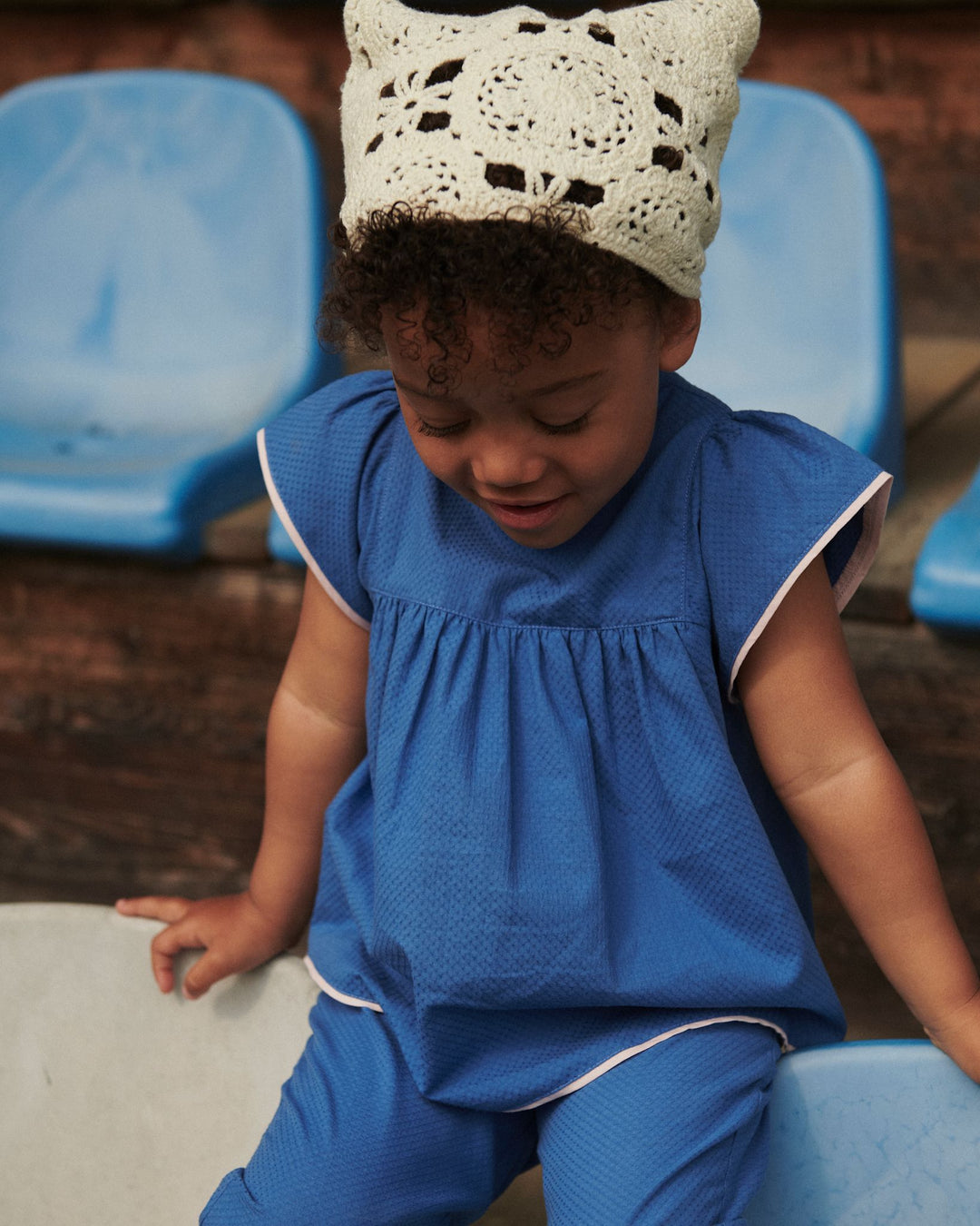 BLOUSE W. CONTRAST PIPING - OCEAN BLUE COMB.