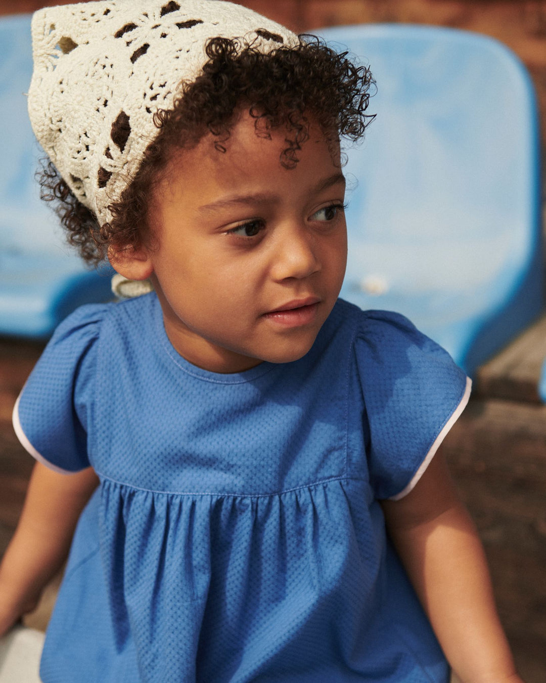 BLOUSE W. CONTRAST PIPING - OCEAN BLUE COMB.