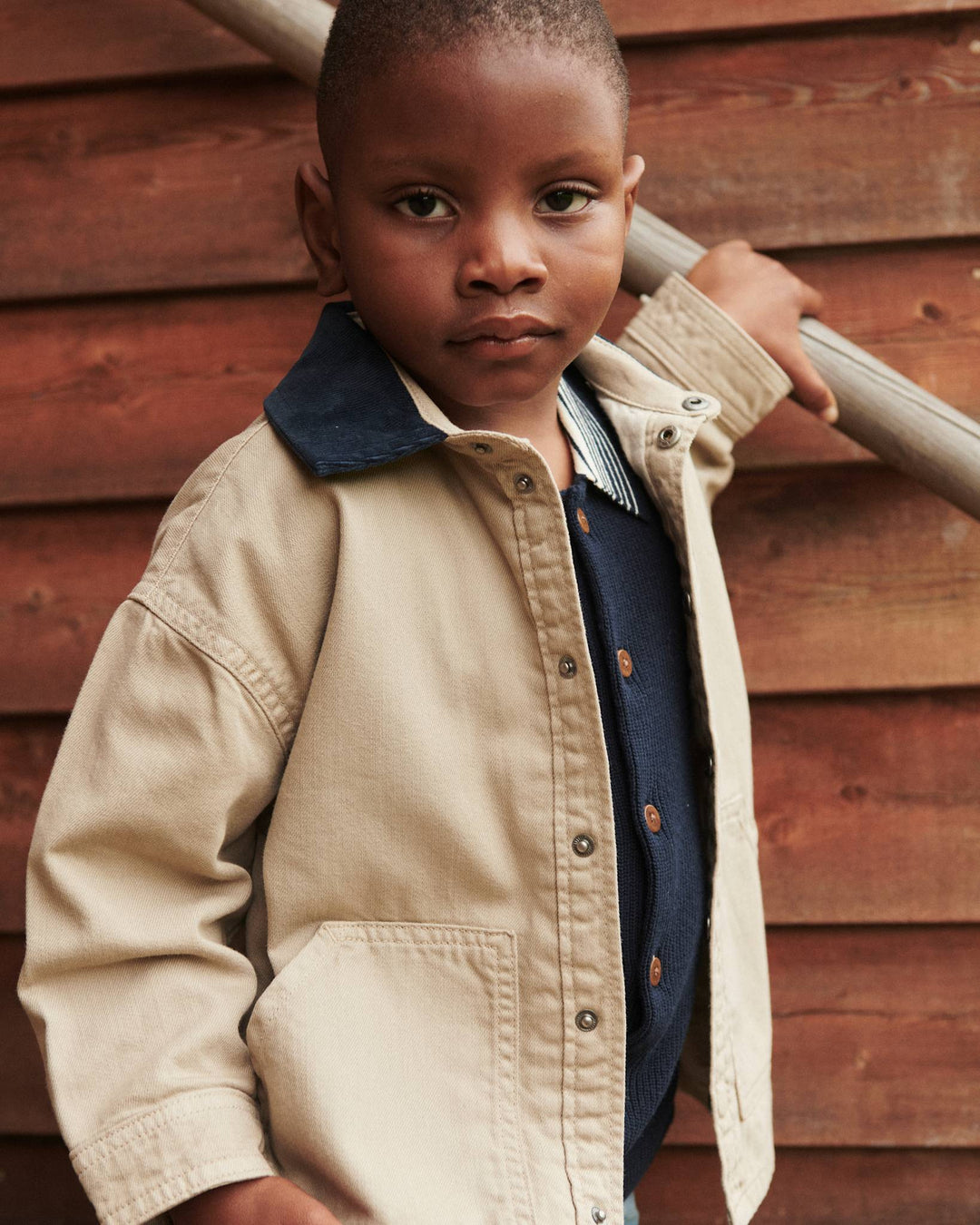 TWILL JACKET W. CORDUROY COLLAR - BEIGE COMB.