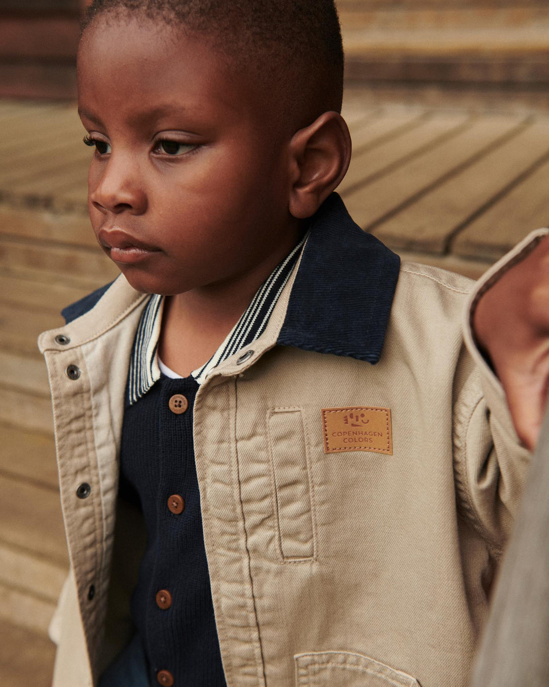 TWILL JACKET W. CORDUROY COLLAR - BEIGE COMB.