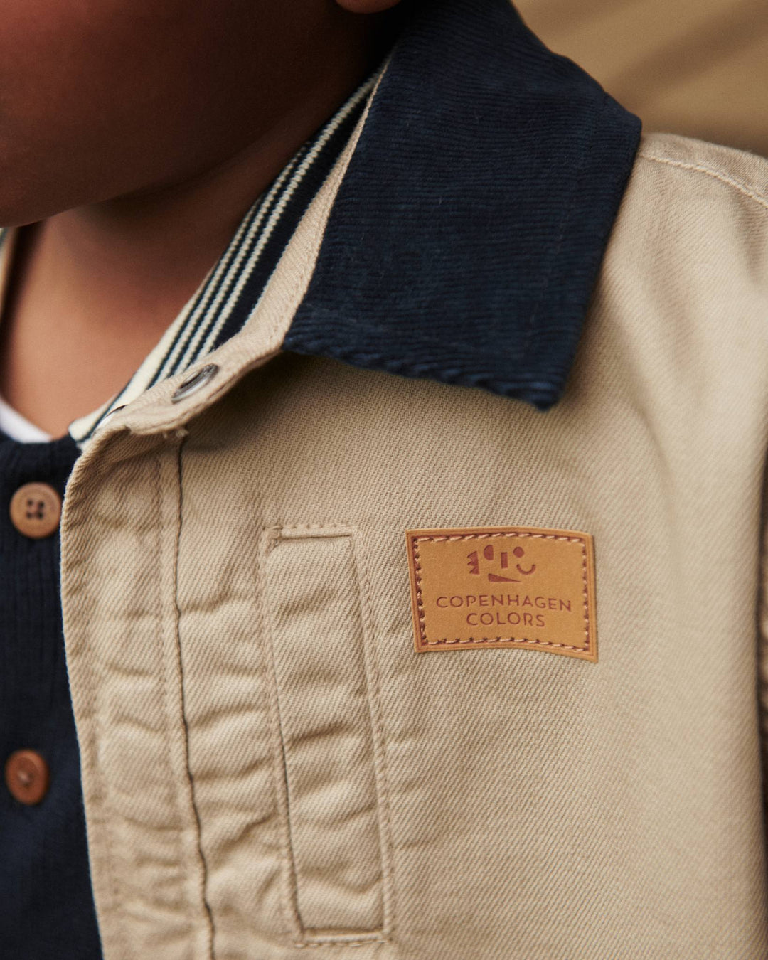 TWILL JACKET W. CORDUROY COLLAR - BEIGE COMB.