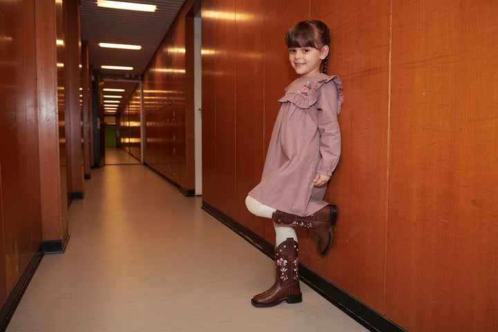 Long-sleeved Dress with frill and emb. - WINTER ROSE CHECK COMB