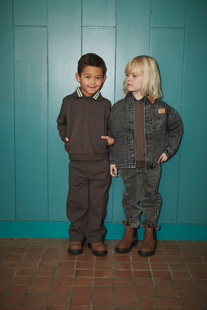 Denim Jacket w. Corduroy Collar - Washed Dk. Grey Brown w. Dk Brown Corduroy Collar