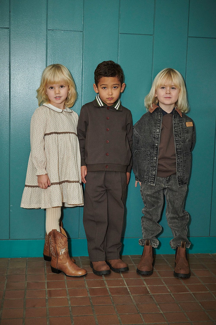 Denim Jacket w. Corduroy Collar - Washed Dk. Grey Brown w. Dk Brown Corduroy Collar