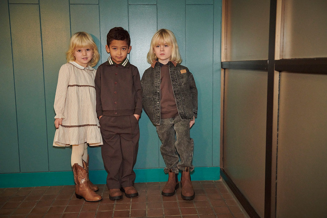Denim Jacket w. Corduroy Collar - Washed Dk. Grey Brown w. Dk Brown Corduroy Collar