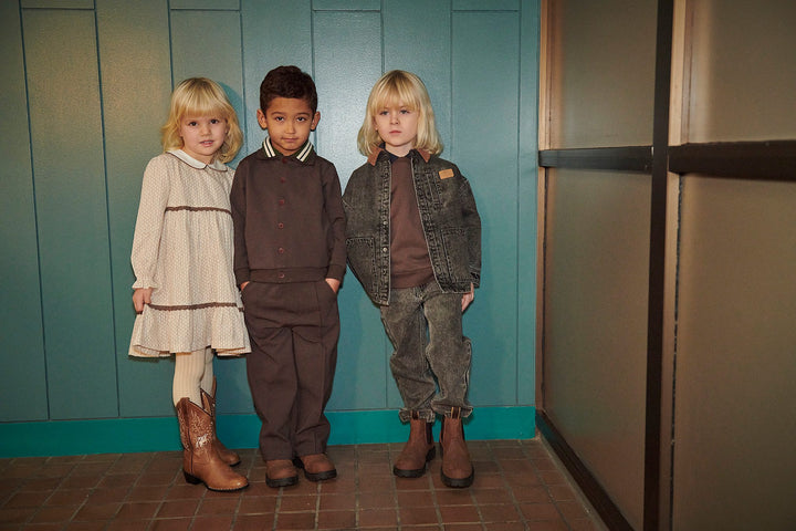 Denim Jacket w. Corduroy Collar - Washed Dk. Grey Brown w. Dk Brown Corduroy Collar