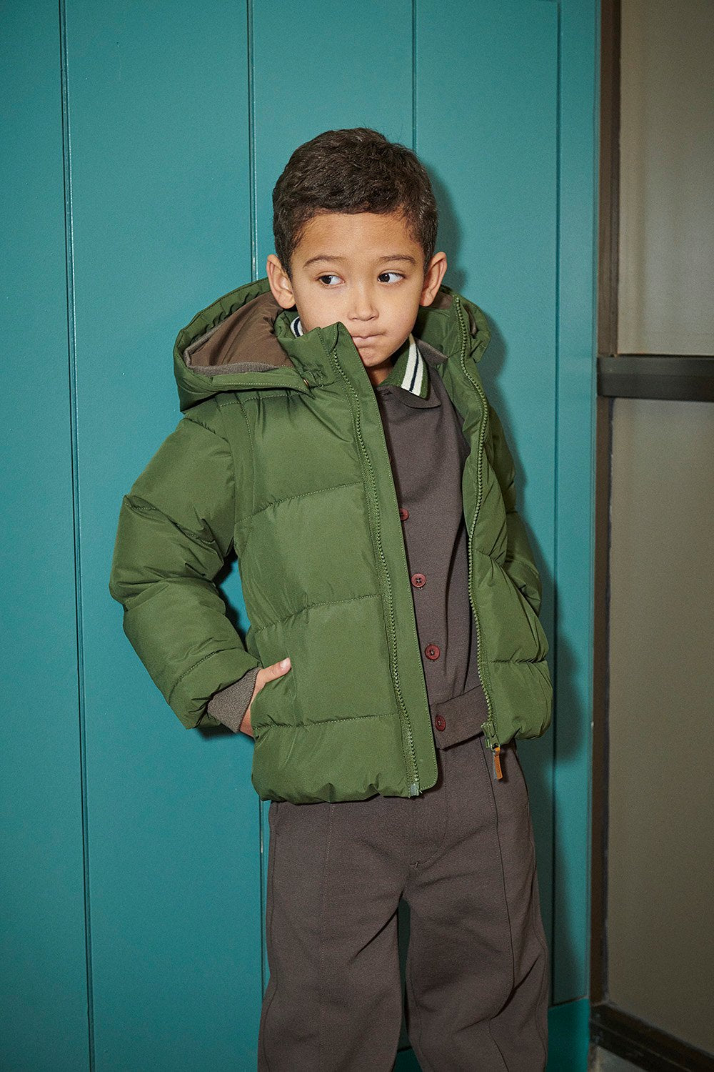 2 in 1 Puffer Jacket w. Removable Sleeves - Dk. Green