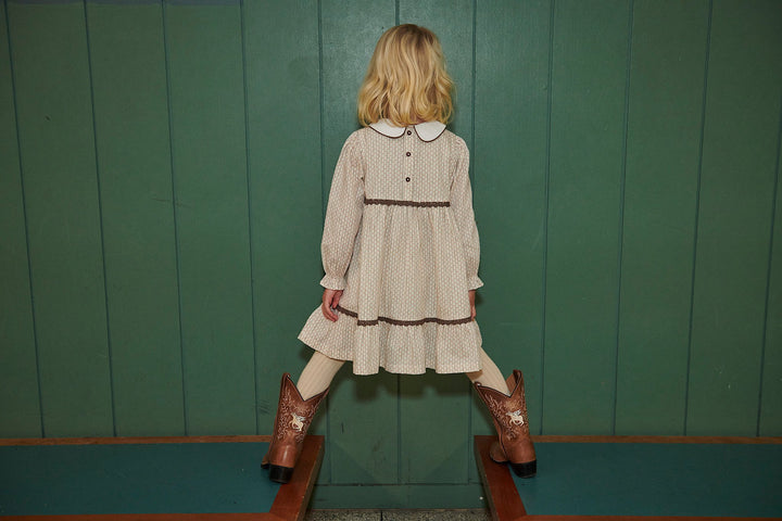 Aop Dress w. Lace Piping and Poplin Collar - Sand Flower Print