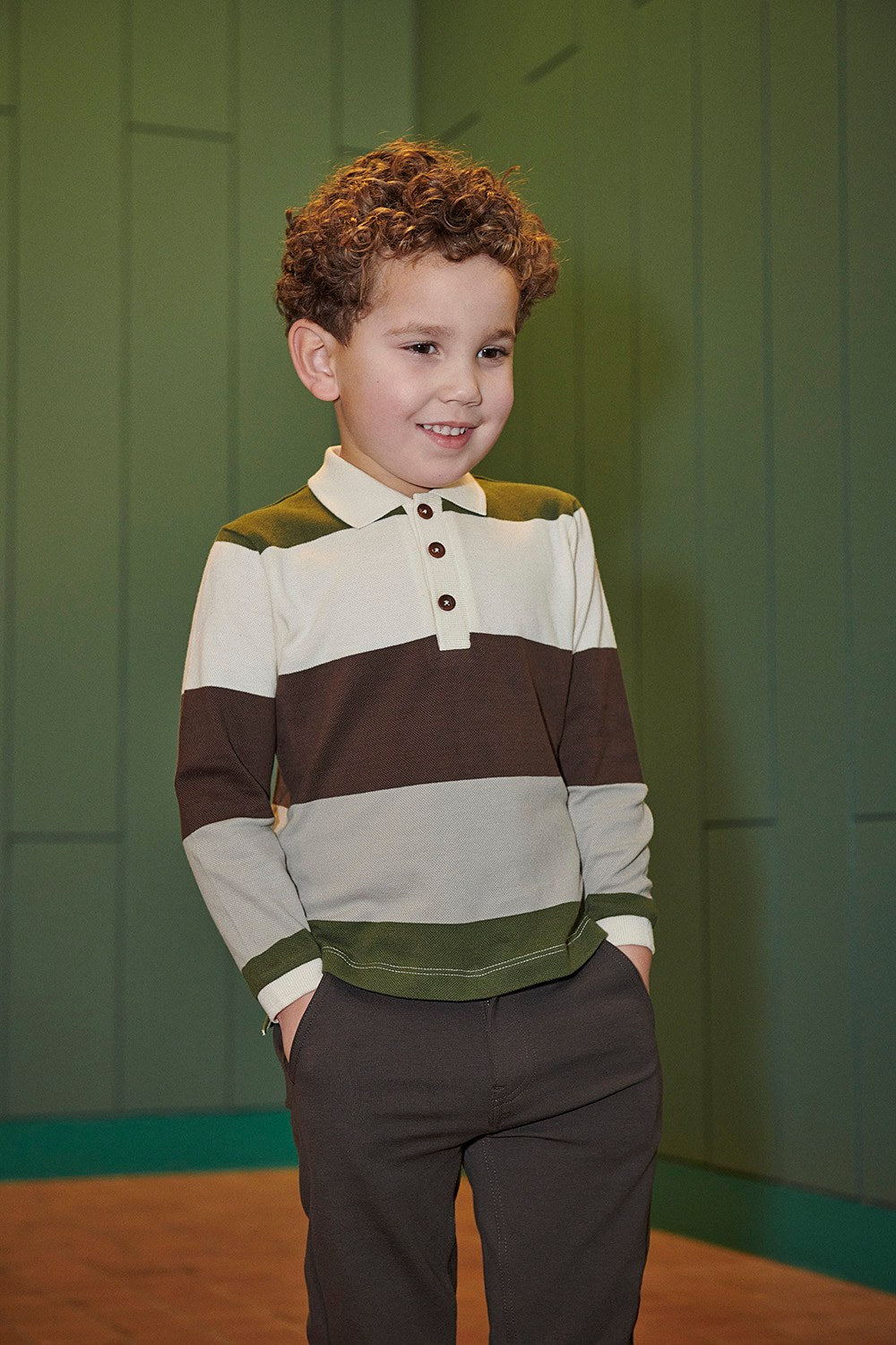 Stripe Pique Polo w. LS - Grey