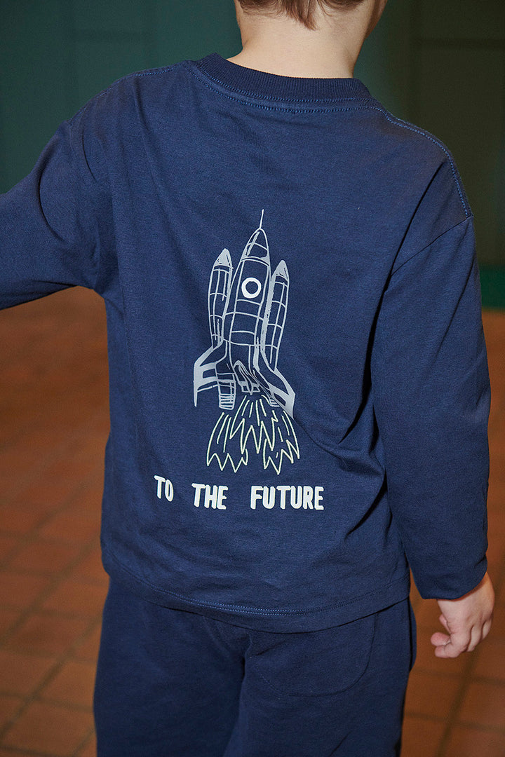 Ls T-Shirt w. Print - Navy
