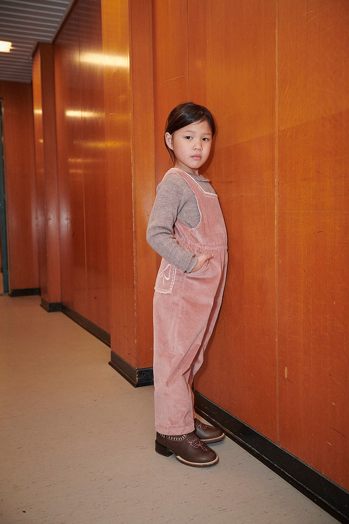 Corduroy Dungaree w. Embroidery - Winter Rose