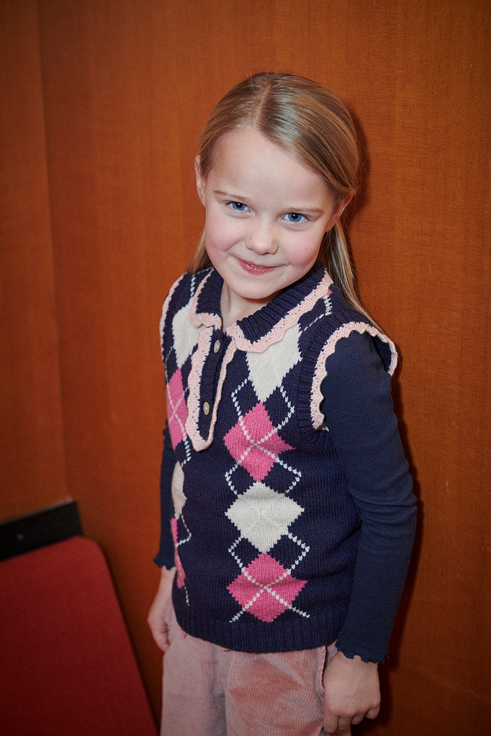 Argyle Vest w. Deco - Navy/Soft Pink/Blossom Pink Comb.
