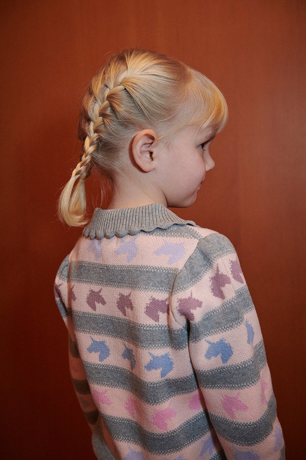 Unicorn Pattern Ls. Blouse w. Collar - Unicorn