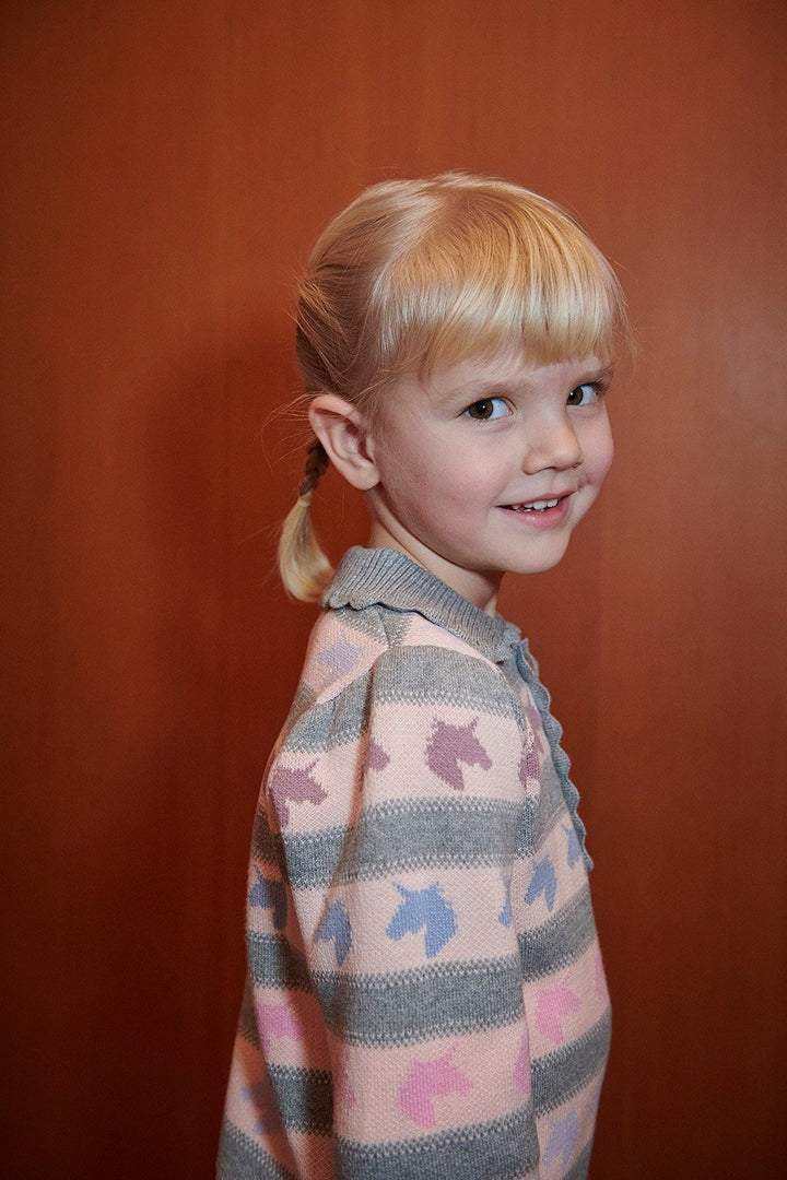 Unicorn Pattern Ls. Blouse w. Collar - Unicorn