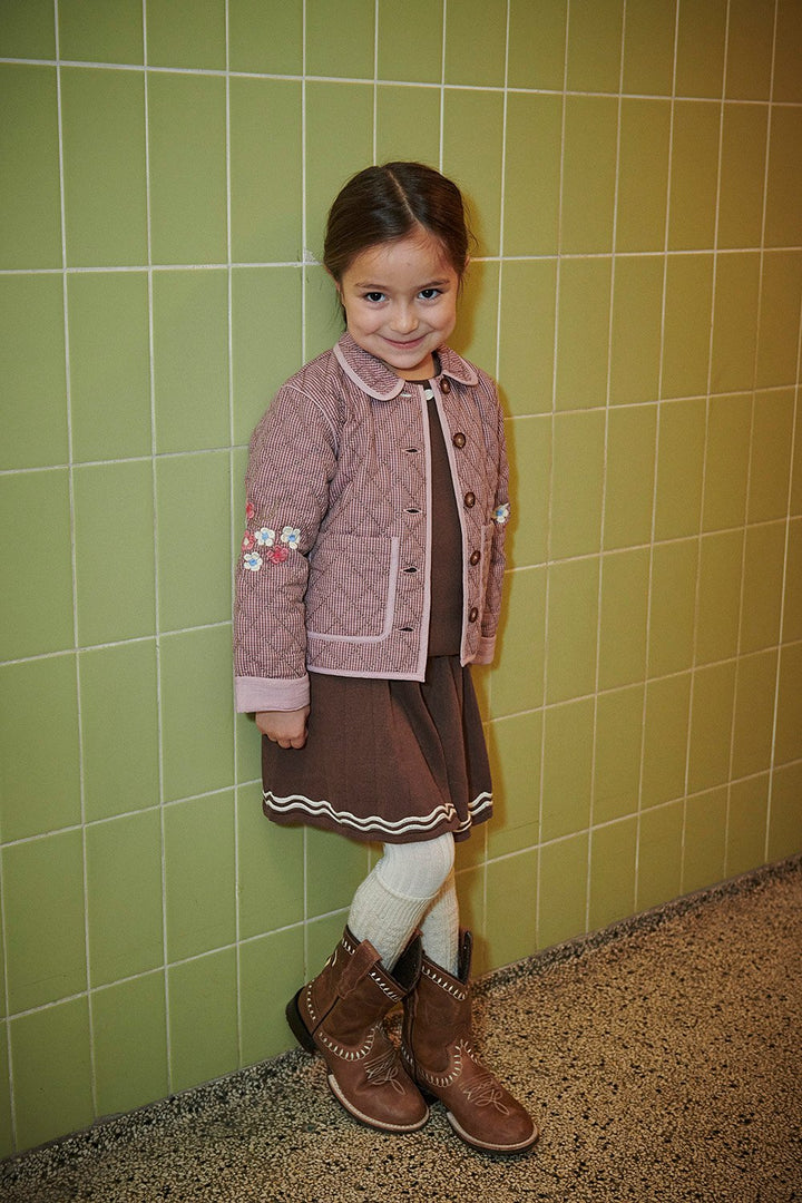 Checkered Quilted Jacket w. Embroidery - Winter Rose Check Comb.