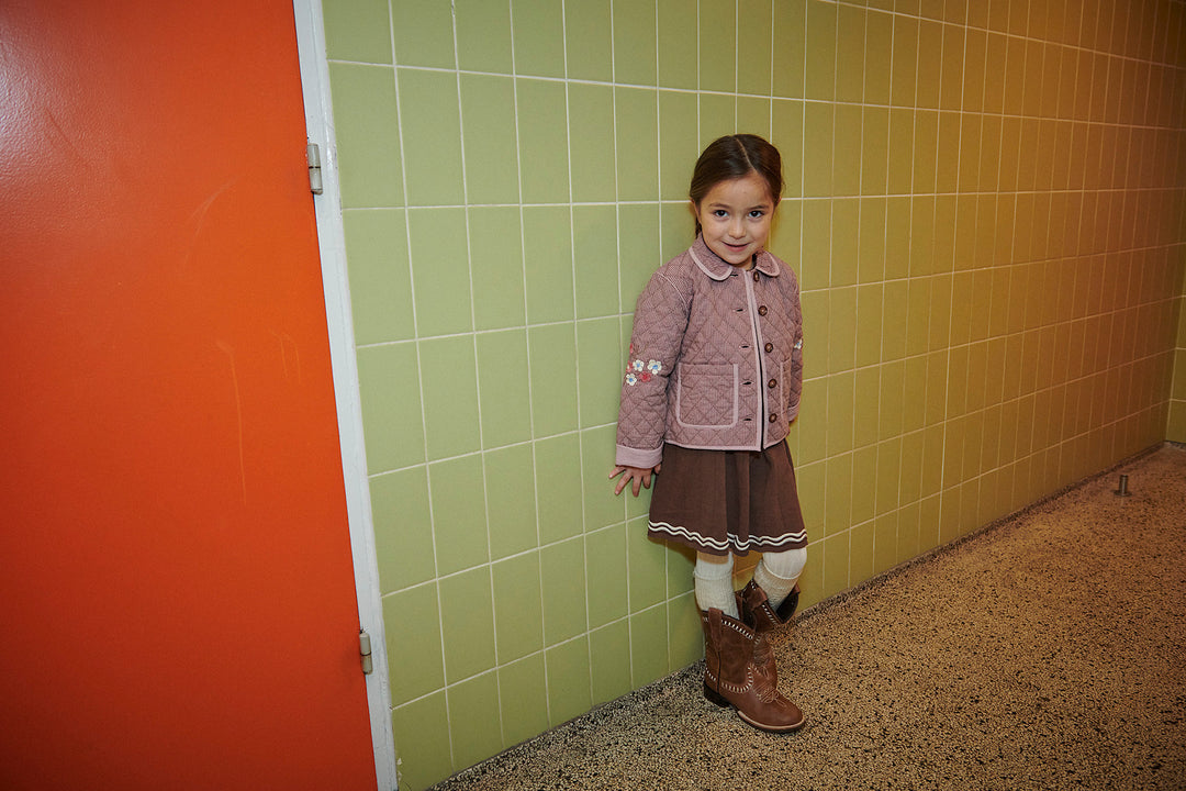 Checkered Quilted Jacket w. Embroidery - Winter Rose Check Comb.
