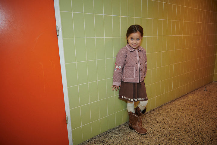 Checkered Quilted Jacket w. Embroidery - Winter Rose Check Comb.