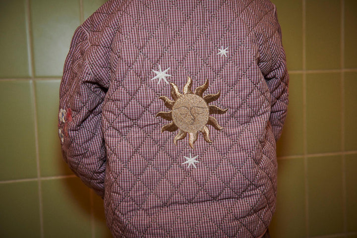 Checkered Quilted Jacket w. Embroidery - Winter Rose Check Comb.