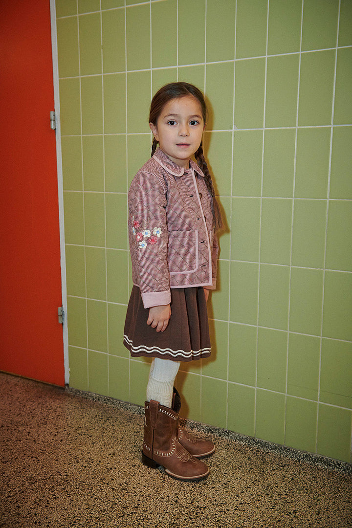 Checkered Quilted Jacket w. Embroidery - Winter Rose Check Comb.